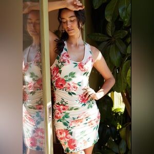 NWT Daily Practice by Anthropologie floral cross strap bodyconmidi dress size xs